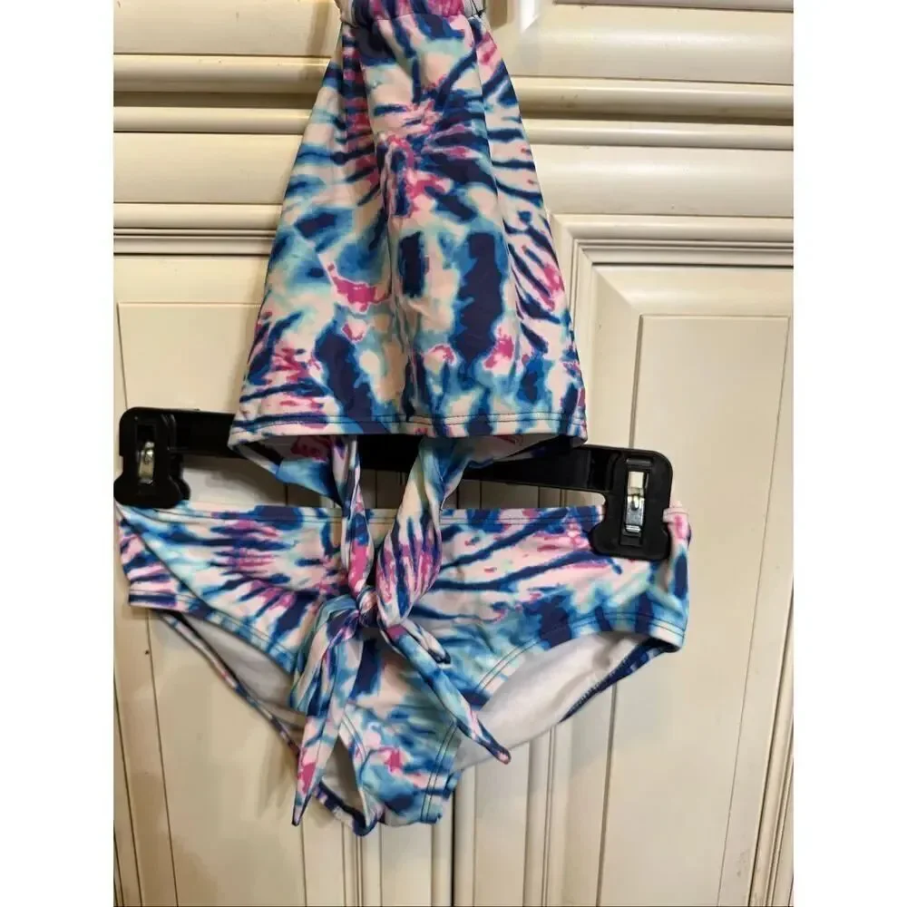 Kanu Surf Girls Mahina Beach Sport Halter Tie Dye Two-Piece Bikini Set Blue 14